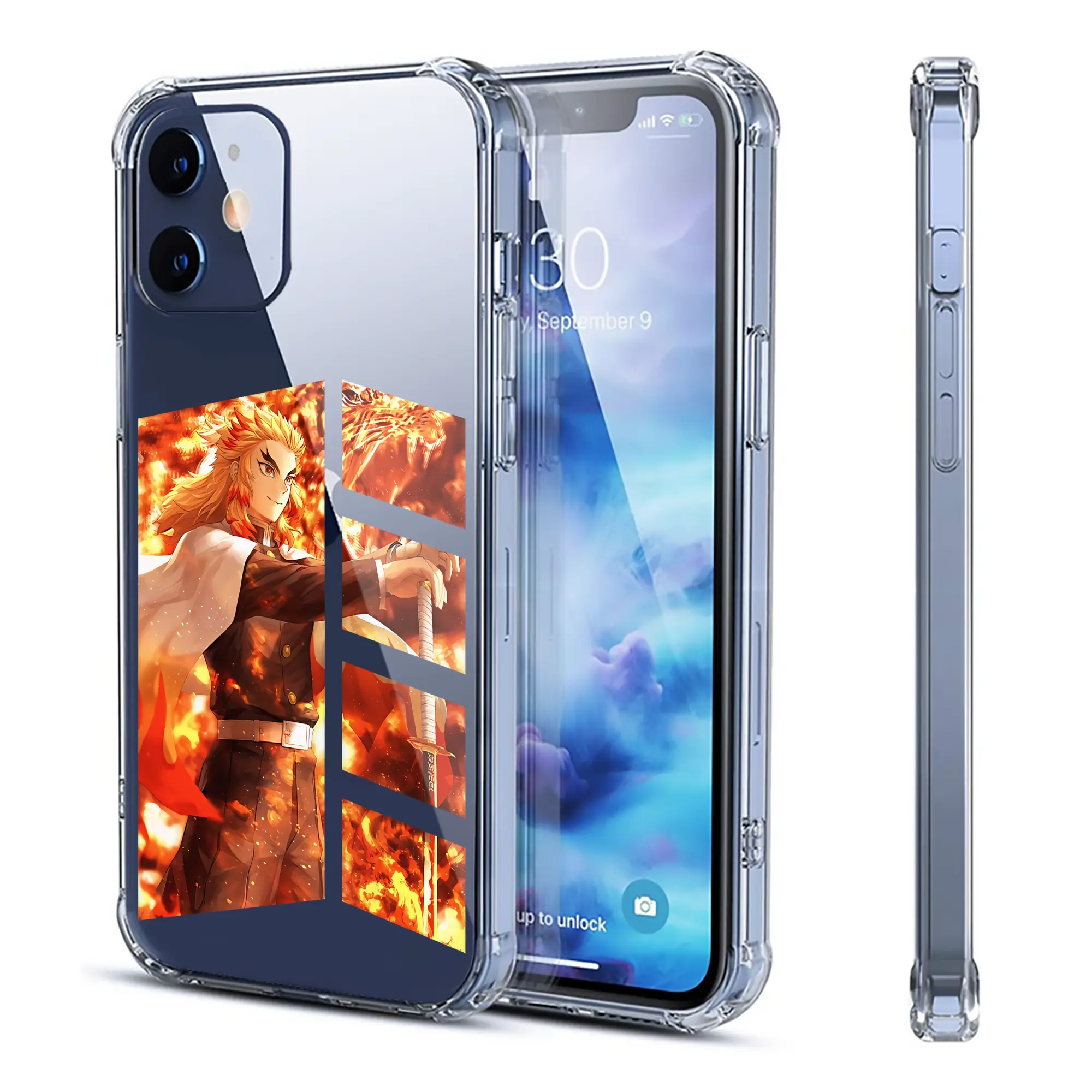 鬼滅の刃 グッズ,煉獄 杏寿郎 - IPhone 12シリーズ対応 ・ 透明スマホケース ・ クリアソフトケース ・ TPU素材 ・ 耐衝撃 ・ 高密着 ・ 防汚 防指紋 ・ 簡単着脱